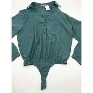 Wishlist Collard Long-Sleeve Bodysuit in Teal size Large